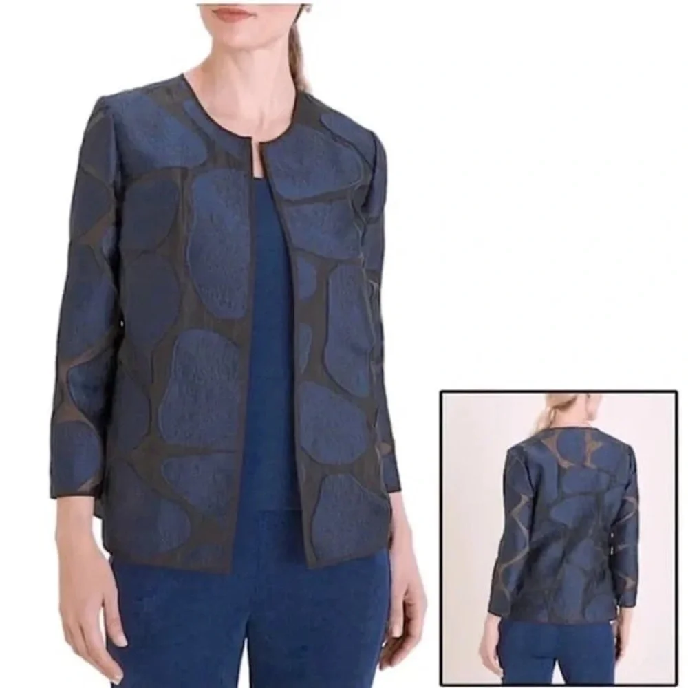 Chico’s Travelers Open Jacket Giraffe Abstract Print Organza Jacquard Sheer XL